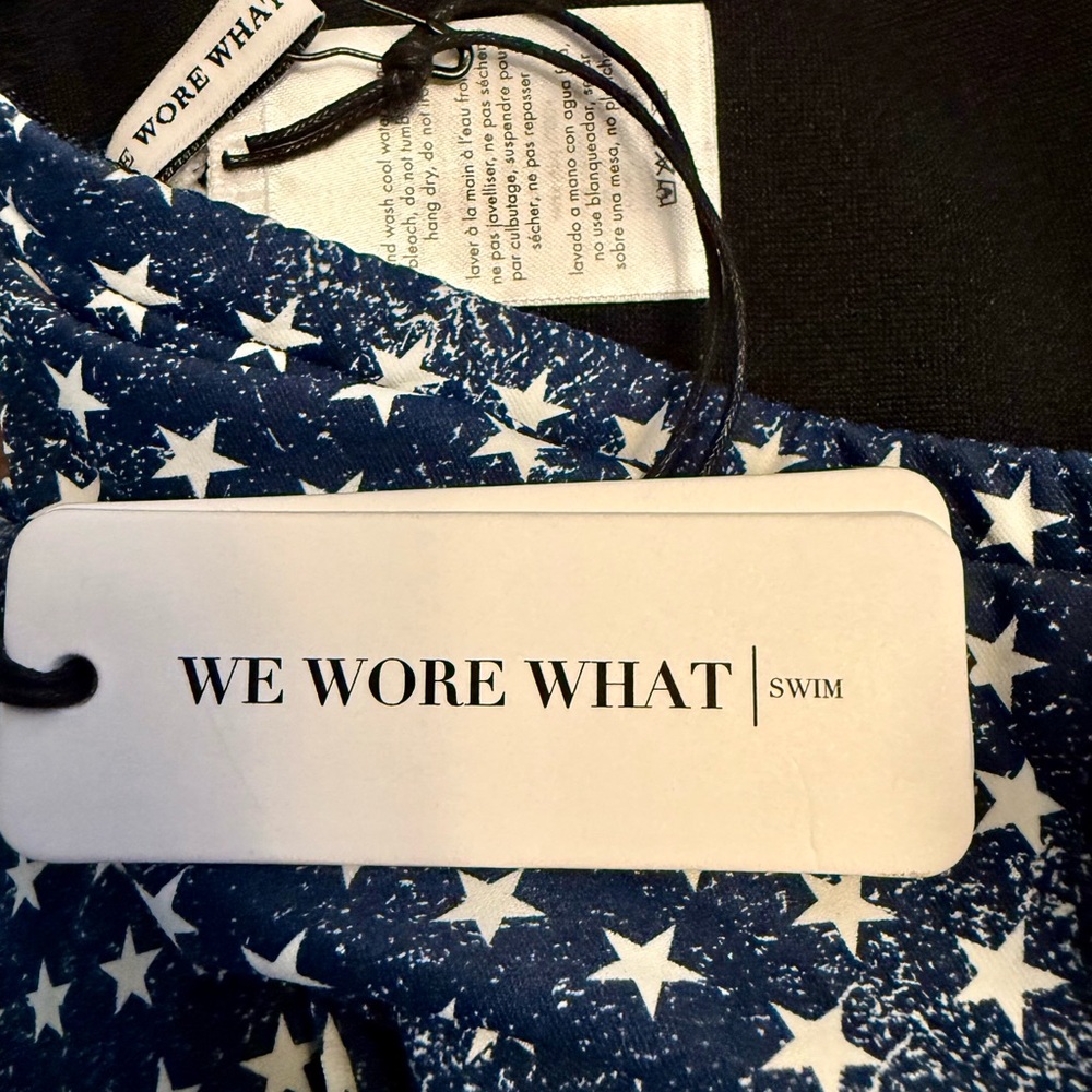 WeWoreWhat One Piece Distressed Navy Star Print Strapless Swim Suit Americana - Picture 14 of 15